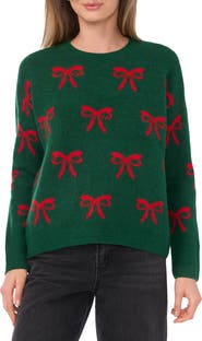 CeCe Bow Jacquard Crewneck Sweater