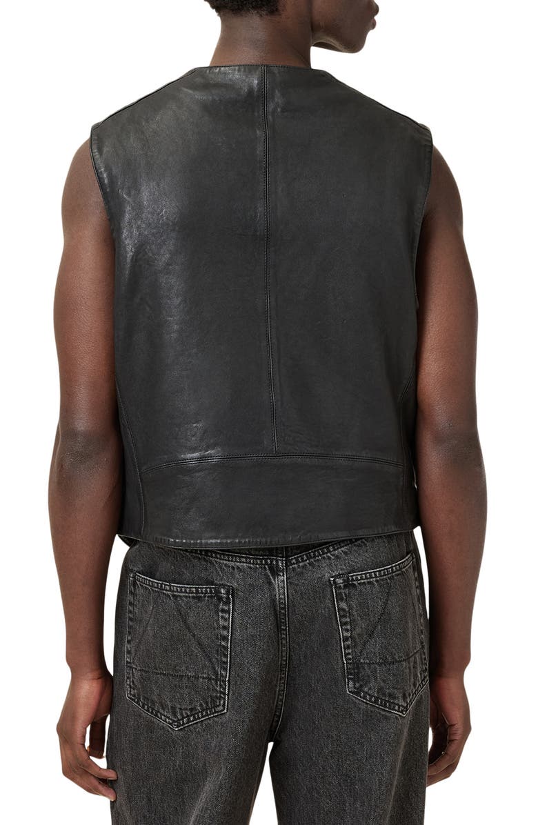 AllSaints Davies Leather Waistcoat, Alternate, color, Black