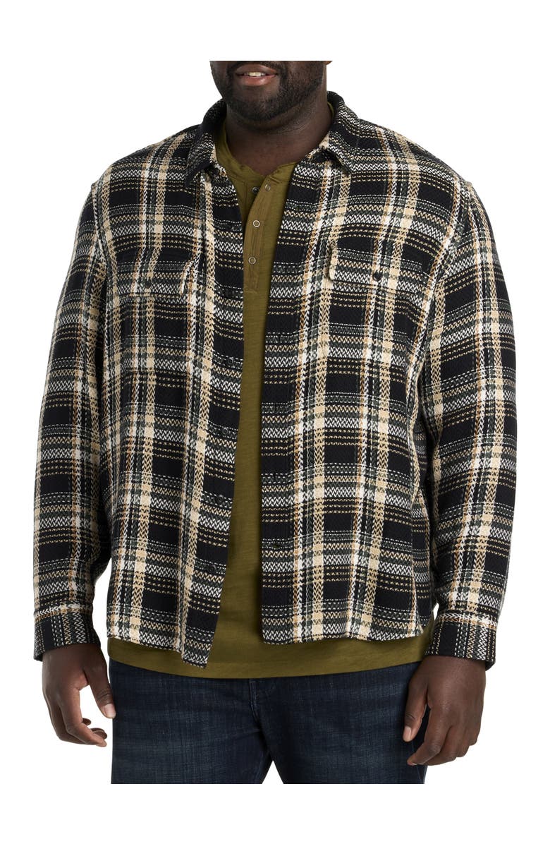 Lucky Brand Big & Tall Herringbone Textured Plaid Sport Shirt, Alternate, color, Black