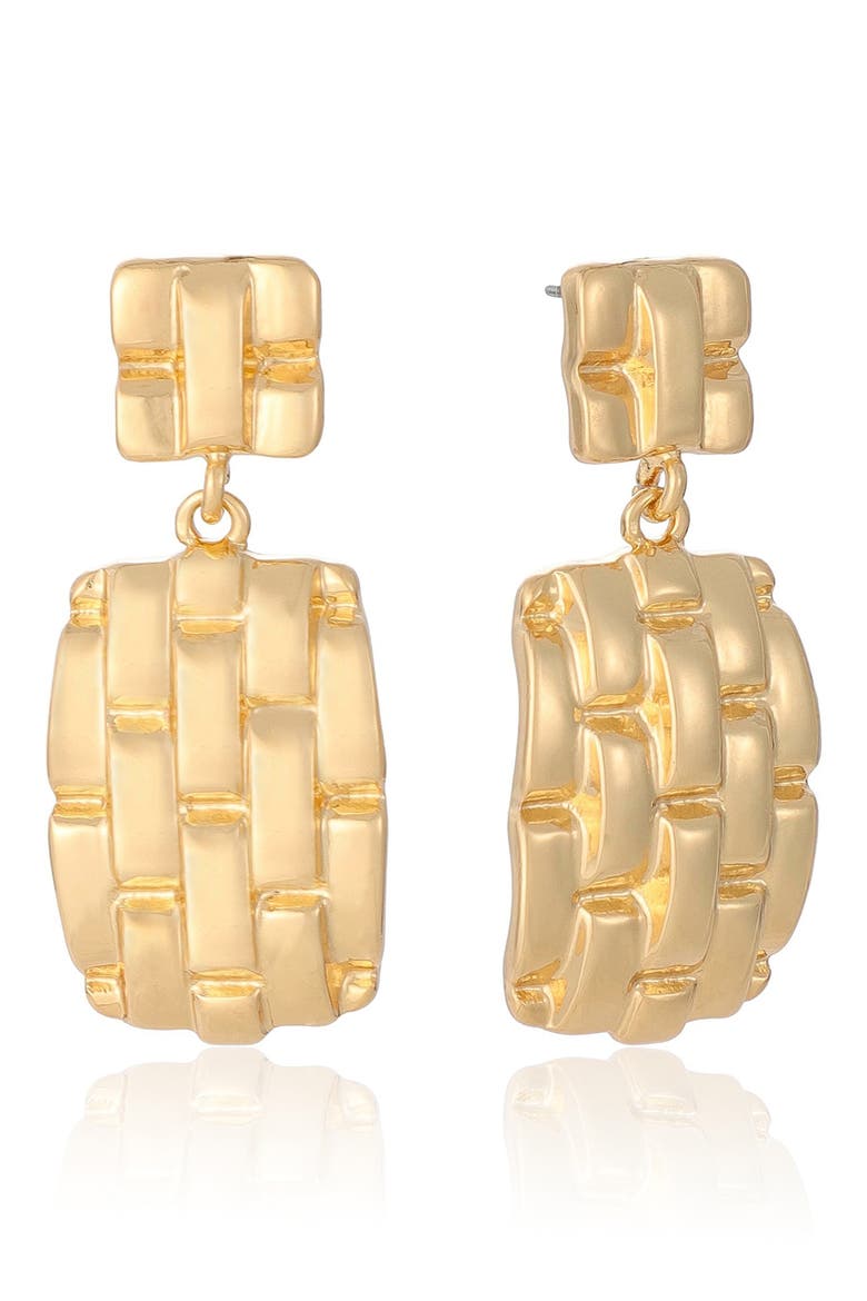 Quilted Rectangle Earrings, Alternate, color, GOLD