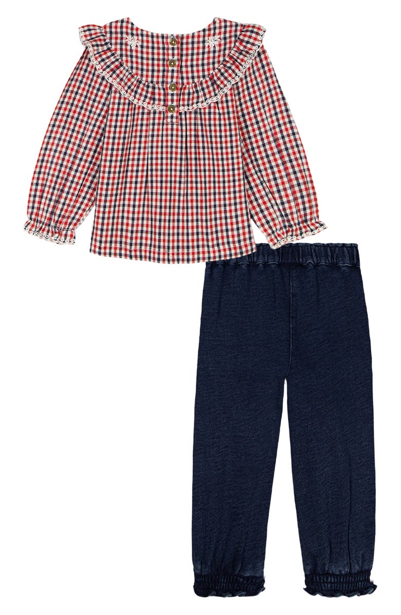 Tommy Hilfiger Kids' Ruffled Plaid Top & Floral Embroidered Jogger Pants Set, Alternate, color, Red