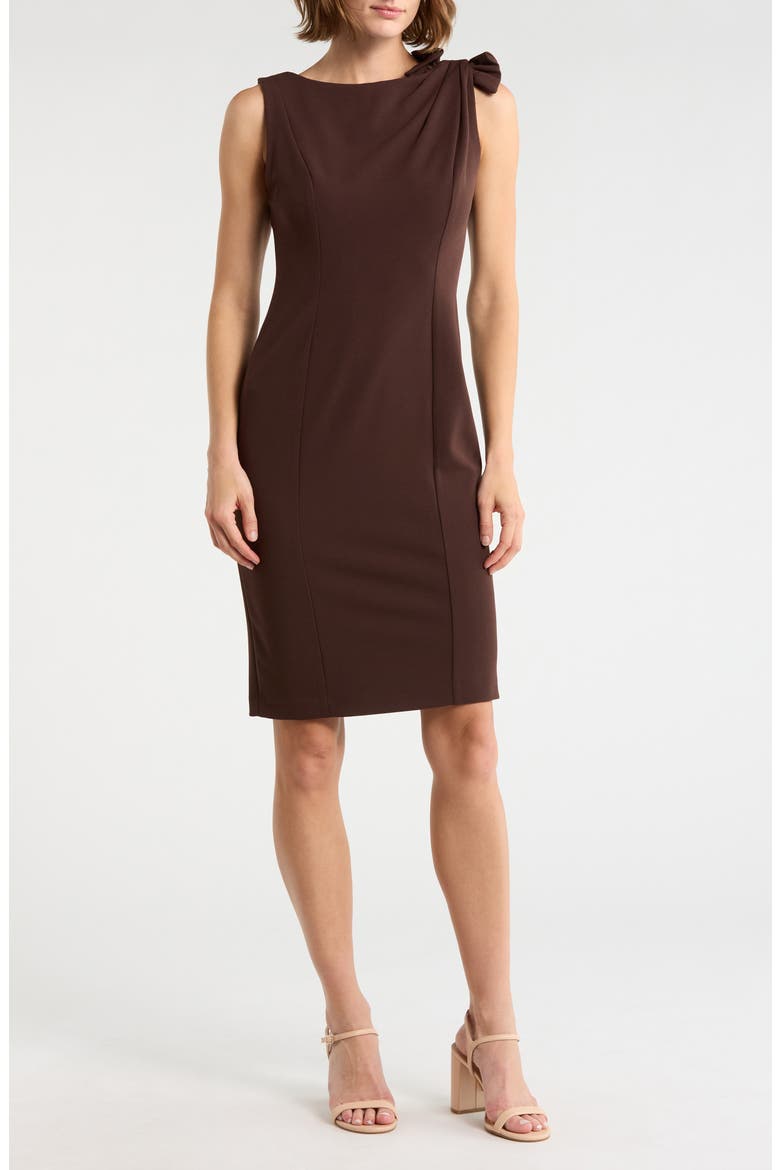 Bow Sheath Dress, Main, color, COFFEE BEAN
