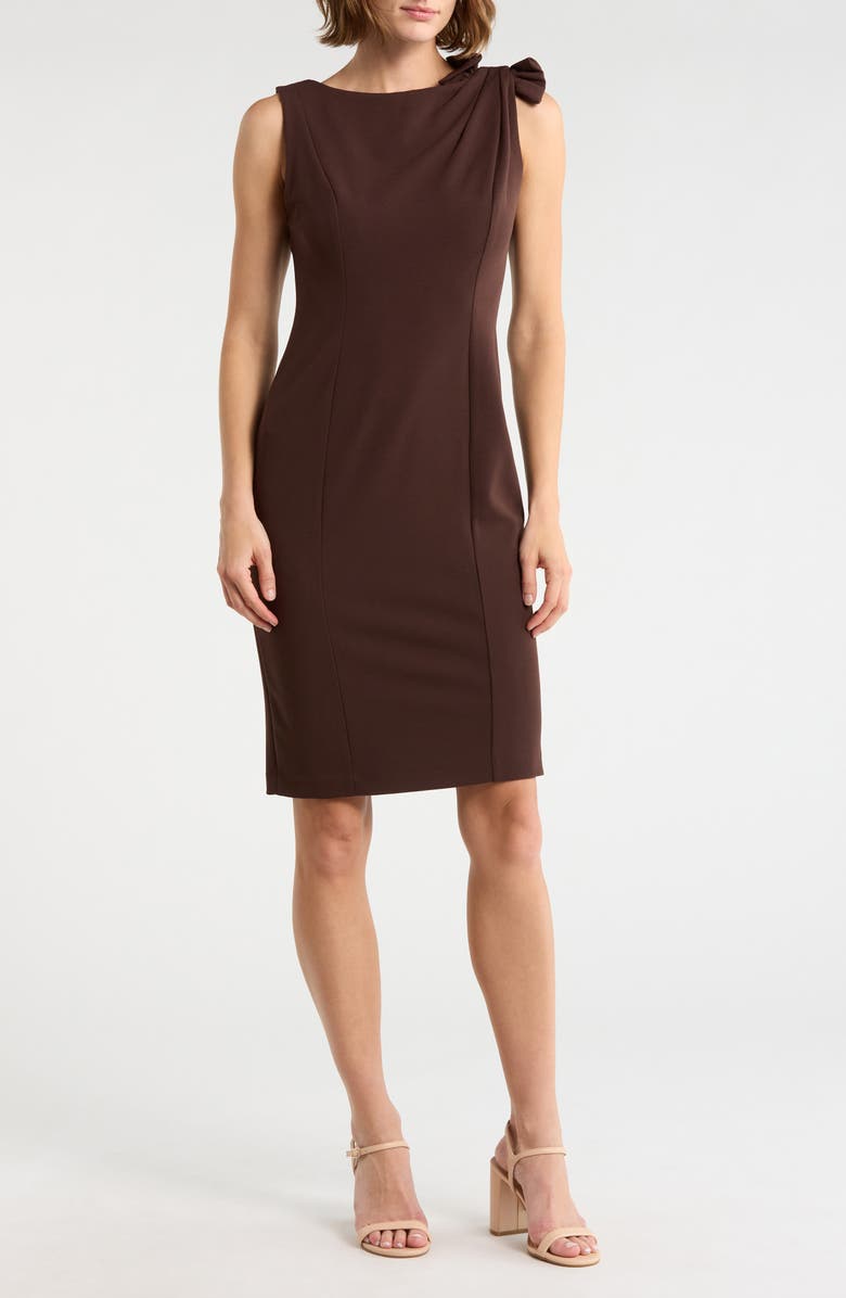 Calvin Klein Bow Sheath Dress, Main, color, Coffee Bean