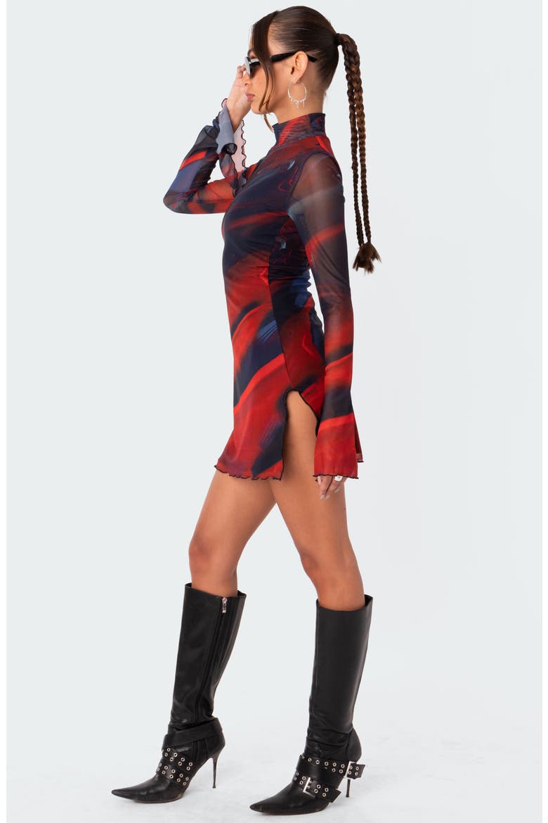 Sparks Fly Mock Neck Long Sleeve Mesh Minidress, Alternate, color, MIX