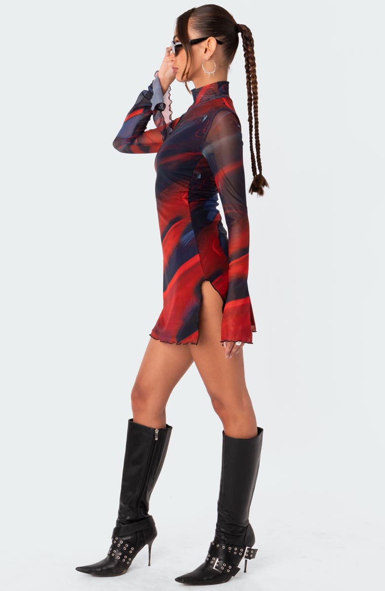 EDIKTED Sparks Fly Mock Neck Long Sleeve Mesh Minidress, Alternate, color, Mix