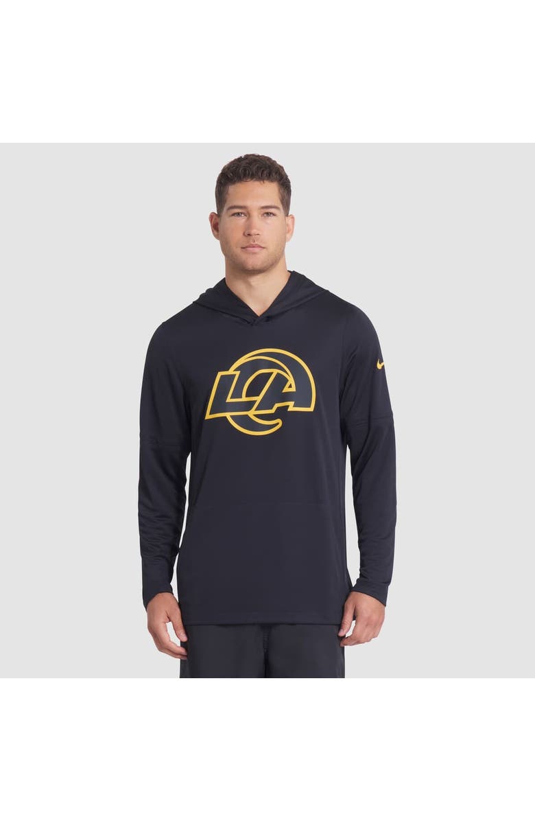 Nike Men
s Nike Midnight Blue Los Angeles Rams 2025 Rivalries Collection Sideline Dri-FIT Long Sleeve Hoodie T-Shirt, Main, color, Dark Blue