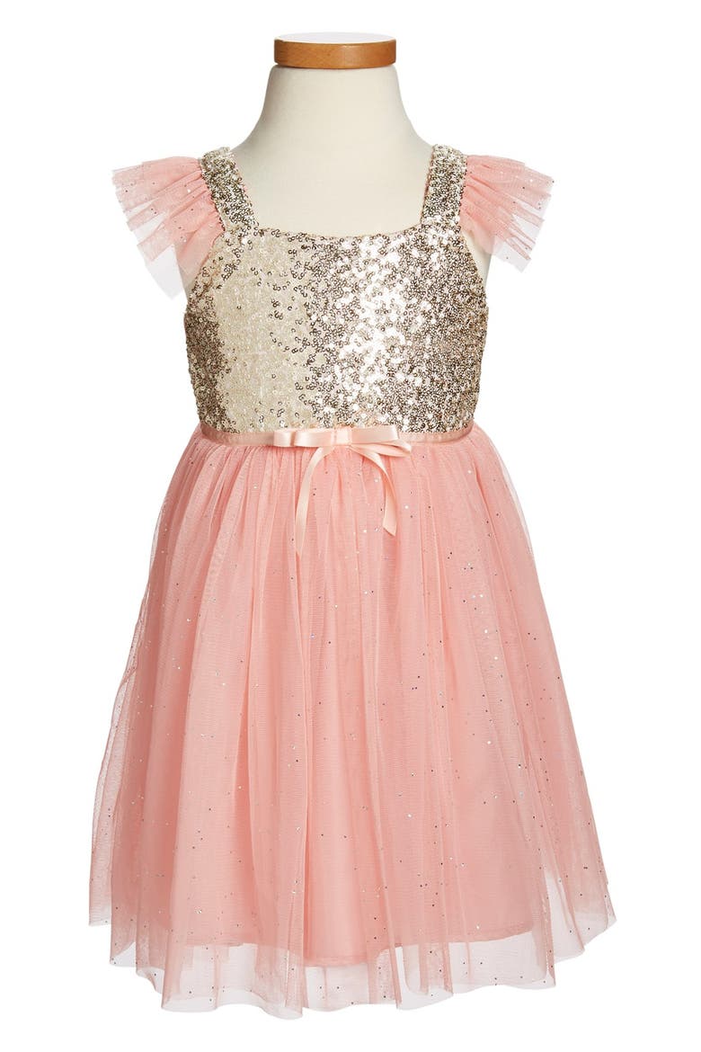 Sequin Bodice Tulle Dress, Main, color, PEACH