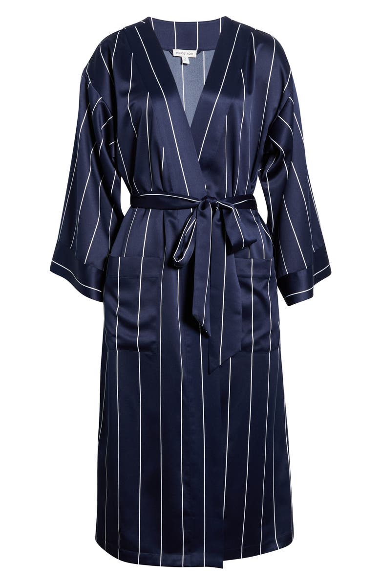 Nordstrom Satin Robe, Alternate, color, Navy- White Calm Pinstripe