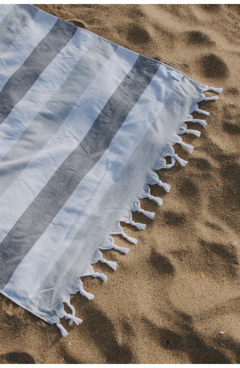 InfuseZen Kapris Striped Organic Turkish Towel with Soft Terry Cloth Back, Alternate, color, Grey