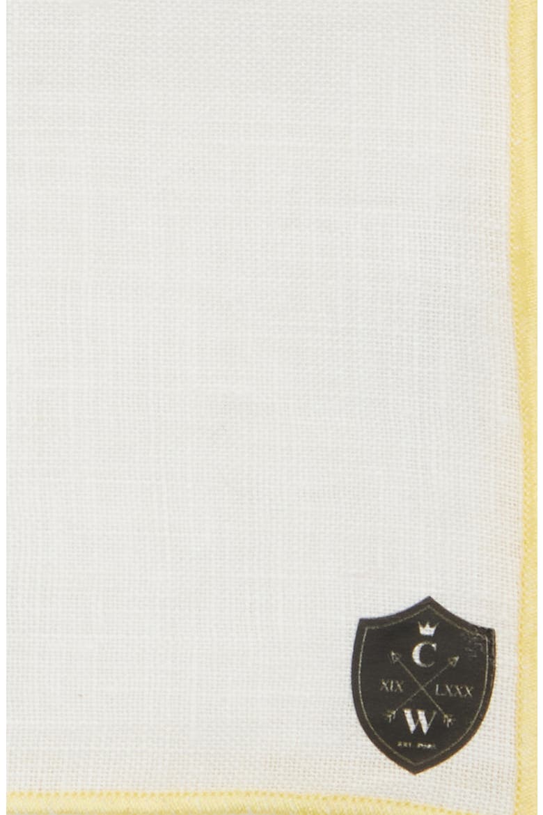 White Linen Pocket Square with Yellow Trim, Alternate, color, YELLOW