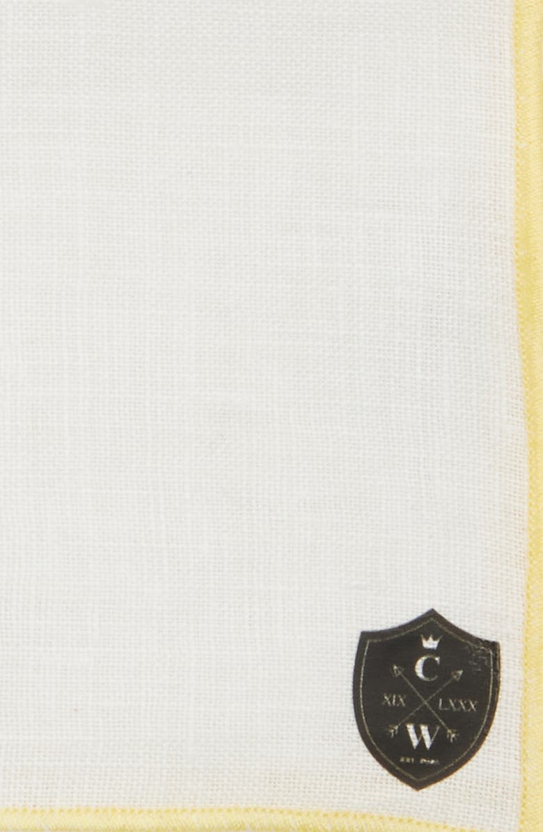 CLIFTON WILSON White Linen Pocket Square with Yellow Trim, Alternate, color, Yellow