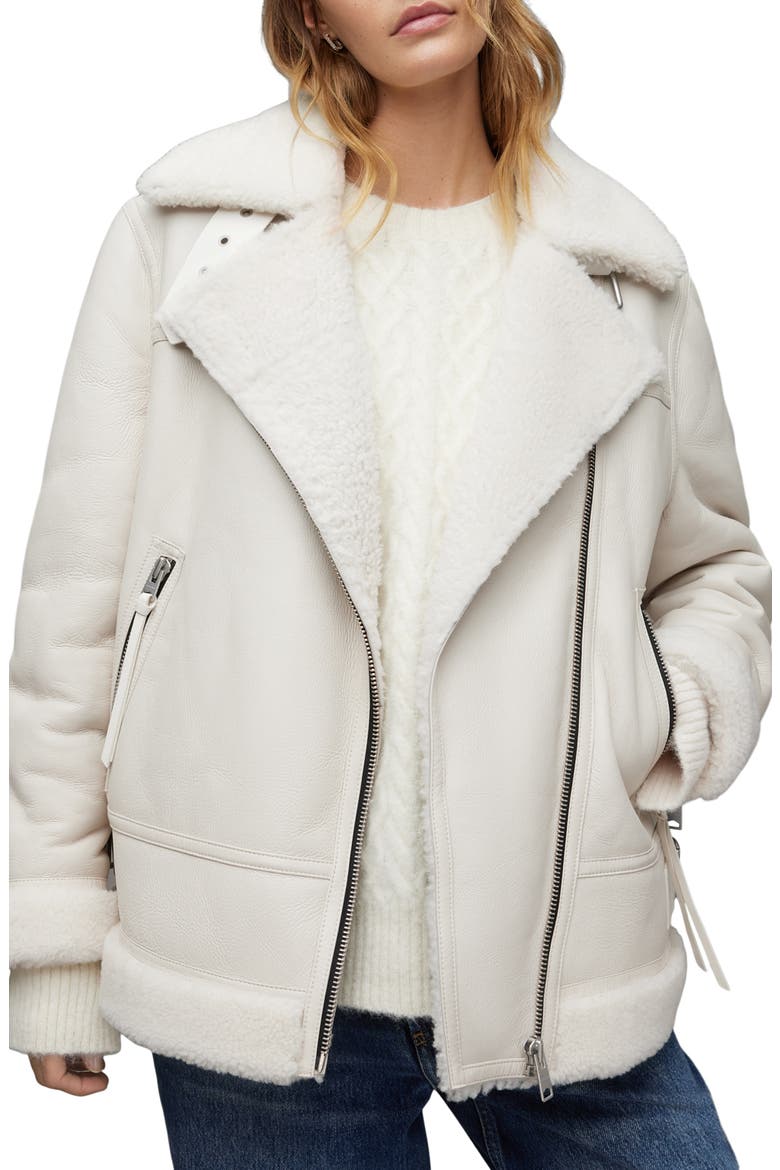 Sola Leather & Genuine Shearling Jacket, Main, color, WHITE
