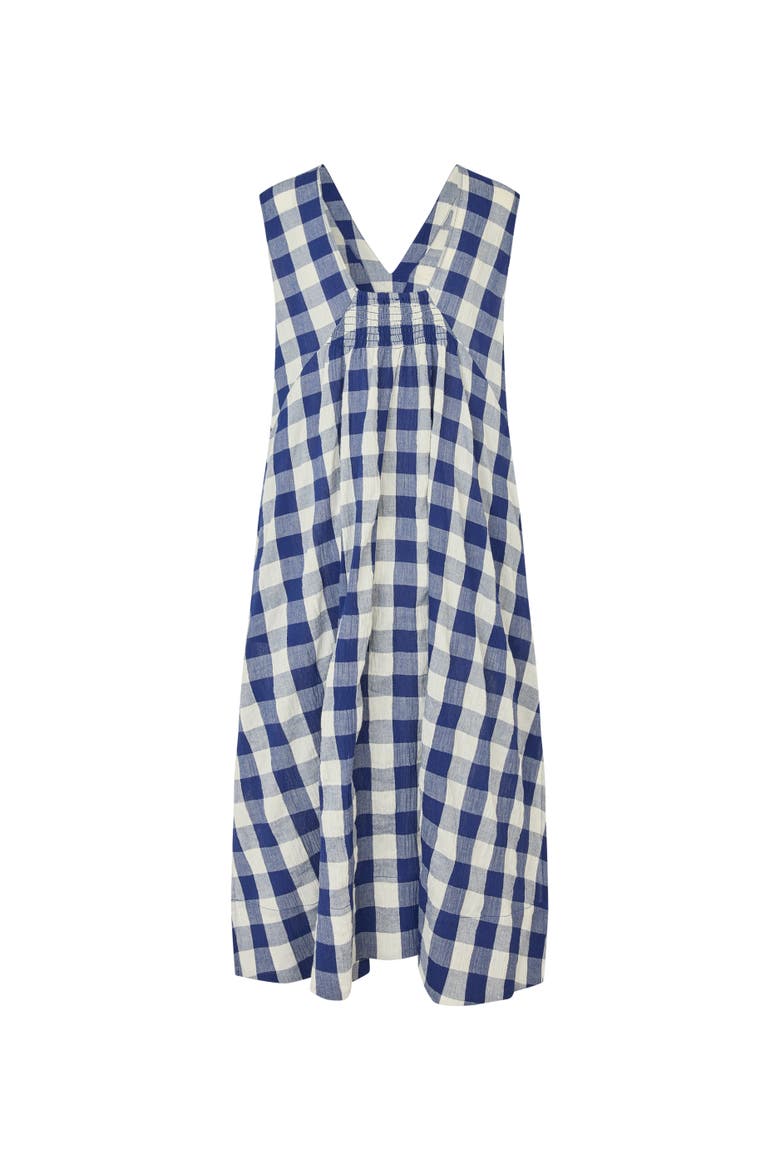 Maordella V-Neck Checked Midi Dress, Alternate, color, Medieval Blue