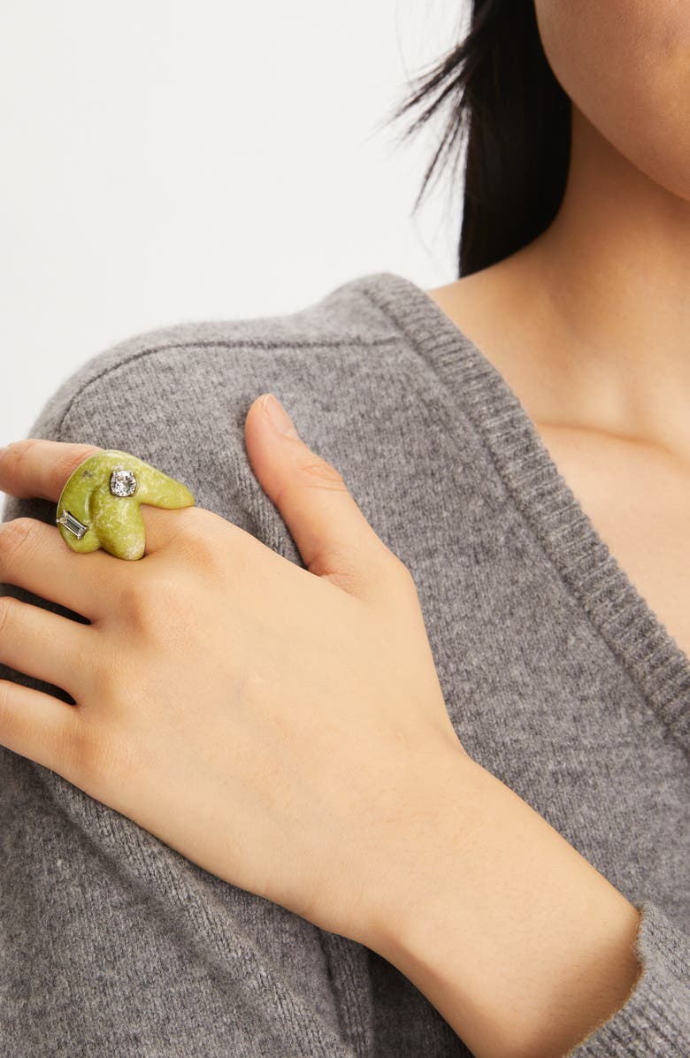 Tory Burch Carved Semiprecious Ring, Alternate, color, Jade