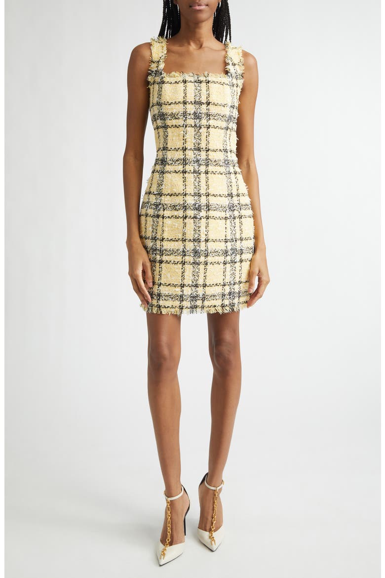 Check Glitter Tweed Minidress, Main, color, YELLOW
