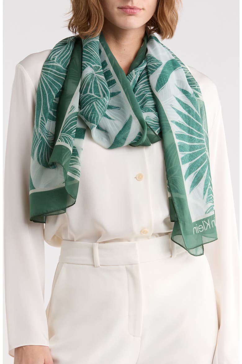 Palm Leaf Chiffon Wrap Scarf, Main, color, SEQUOIA