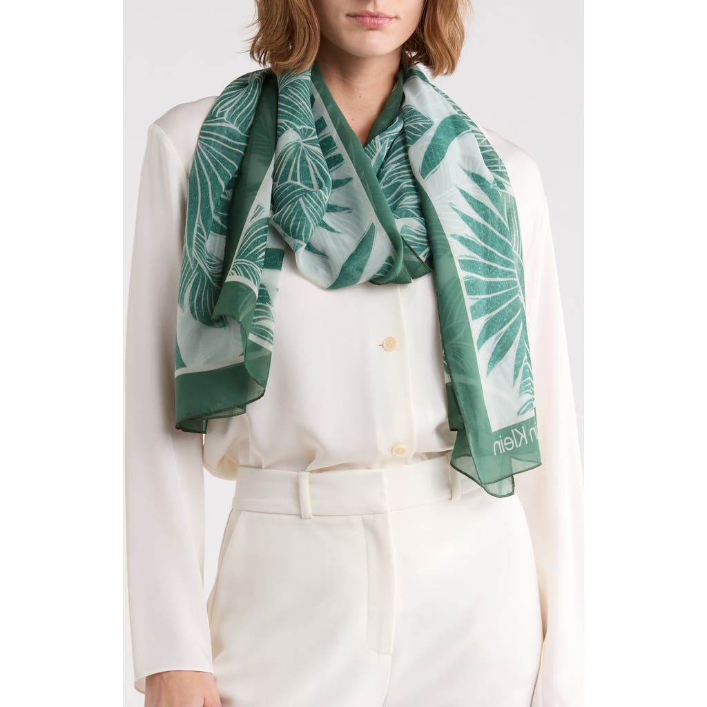 Calvin Klein Palm Leaf Chiffon Wrap Scarf in Sequoia at Nordstrom Rack