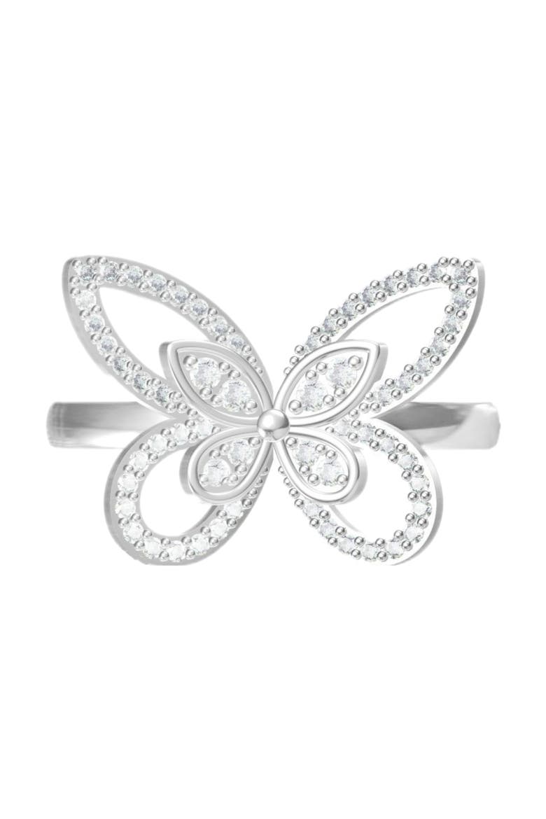 Crystal Butterfly Ring, Main, color, Silver