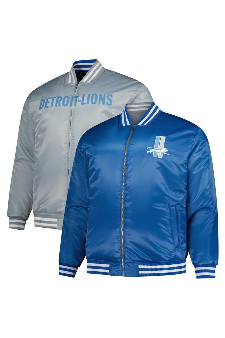 Men's Mitchell & Ness Blue/Silver Detroit Lions Big & Tall Throwback Reversible Full-Zip Jacket, Main, color, Blue