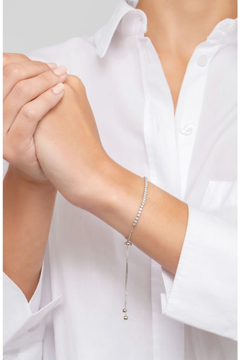 Pendant Lariat Necklaces, Tennis Bracelet & Halo Stud Earrings Set, Alternate, color, SILVER