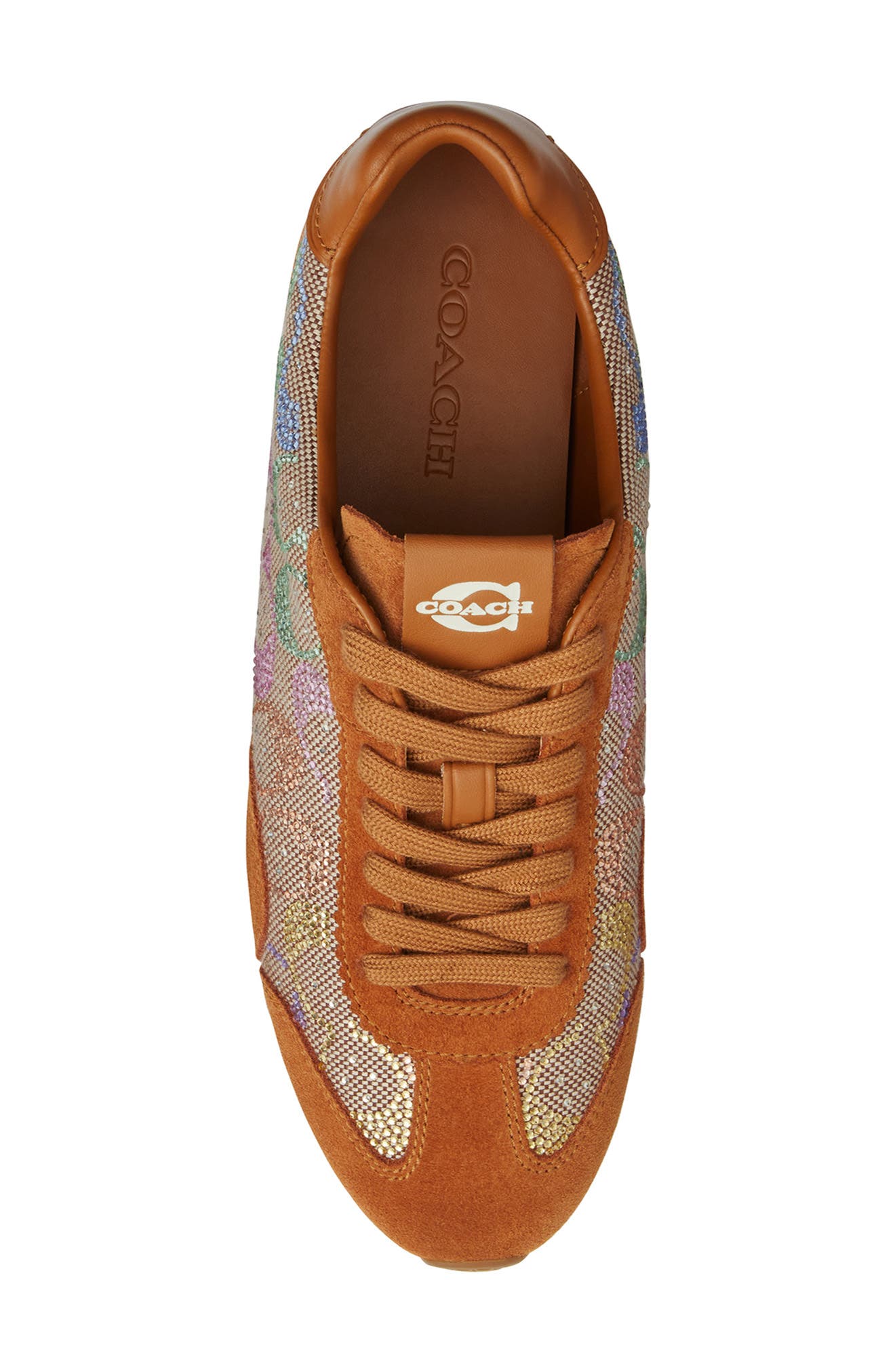 COACH Logo Mixed Media Sneaker, Alternate, color, Light Tan Multi