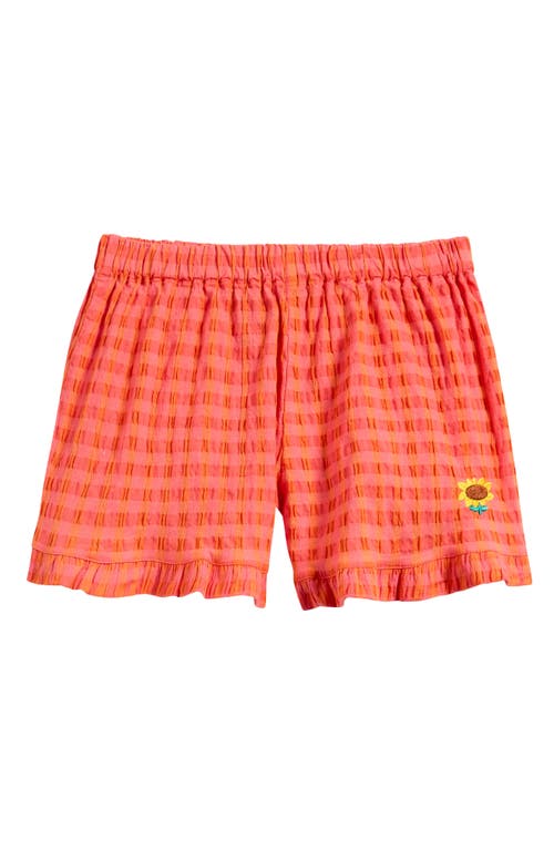 Bobo Choses Kids' Vichy Woven Ruffle Shorts In Coral Fuchsia