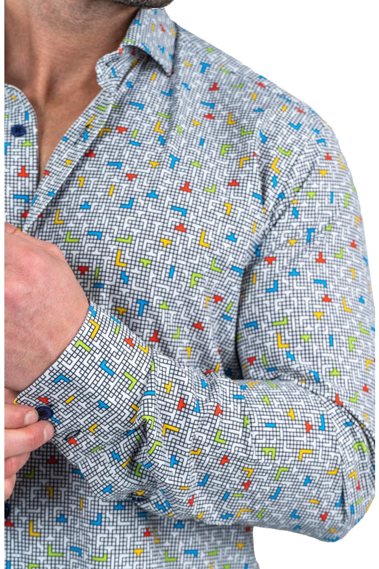 Einstein Stretch Tetris Button-Up Shirt, Alternate, color, WHITE