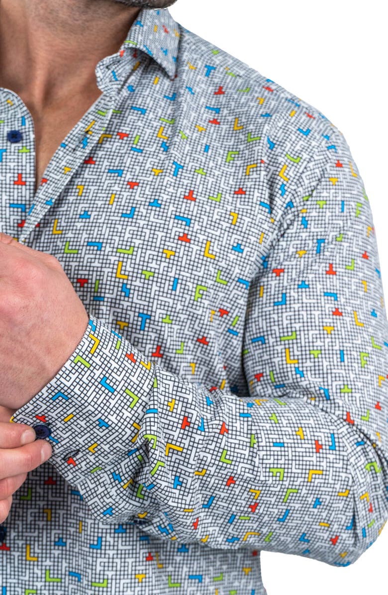 Maceoo Einstein Stretch Tetris Button-Up Shirt, Alternate, color, White