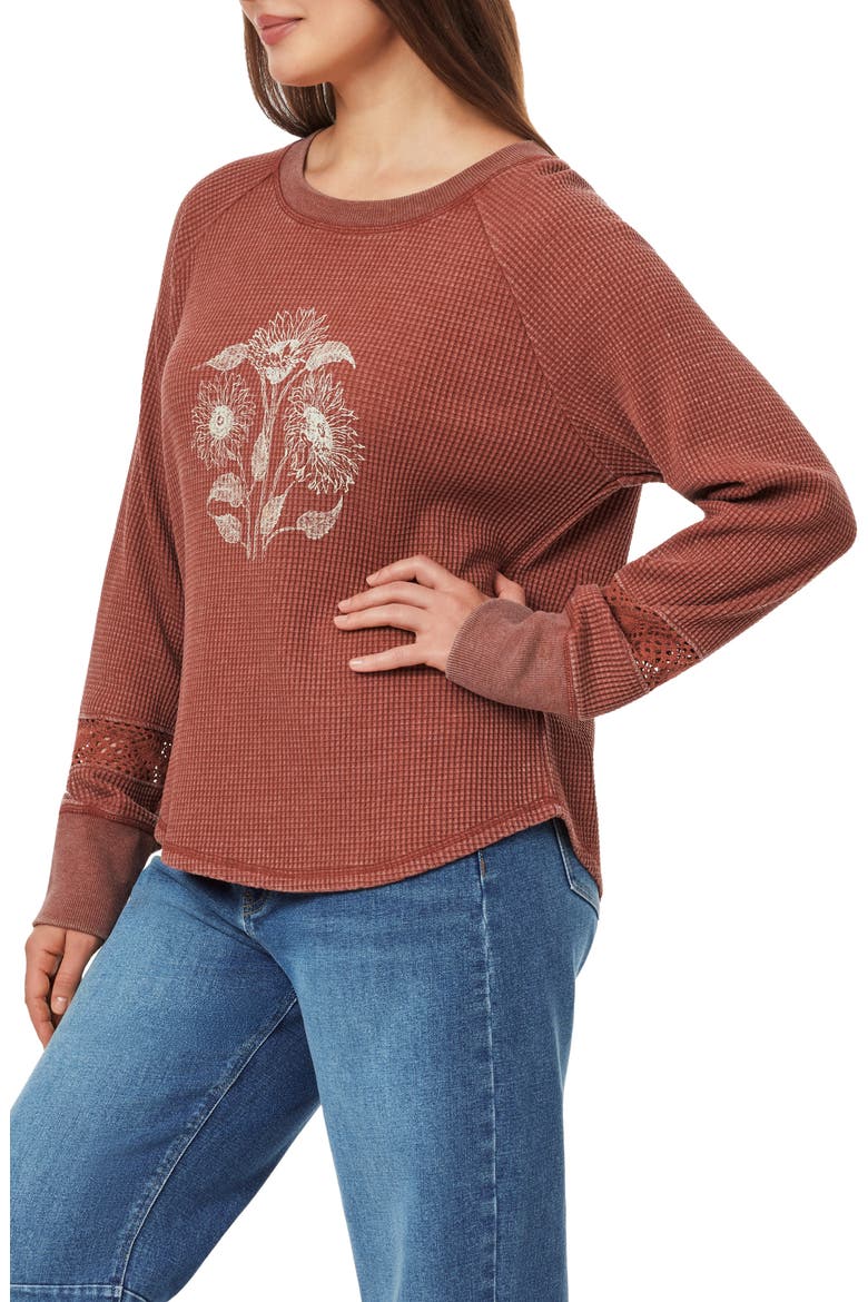 Nella Graphic Waffle Sweater, Alternate, color, MERLOT SUNFLOWER