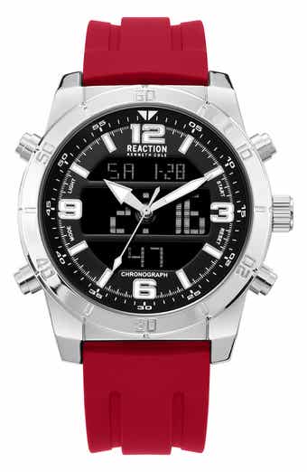 Kenneth Cole Reaction Ana-Digit Silicone Strap Watch, 48mm