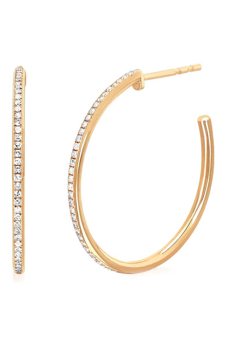 Half Diamond Hoop Earrings, Main, color, YELLOW GOLD