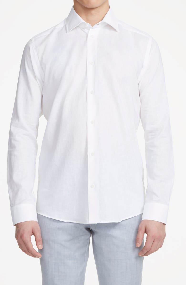 Jack Victor Abbott Contemporary Fit Linen & Cotton Button-Up Shirt, Alternate, color, Ecru