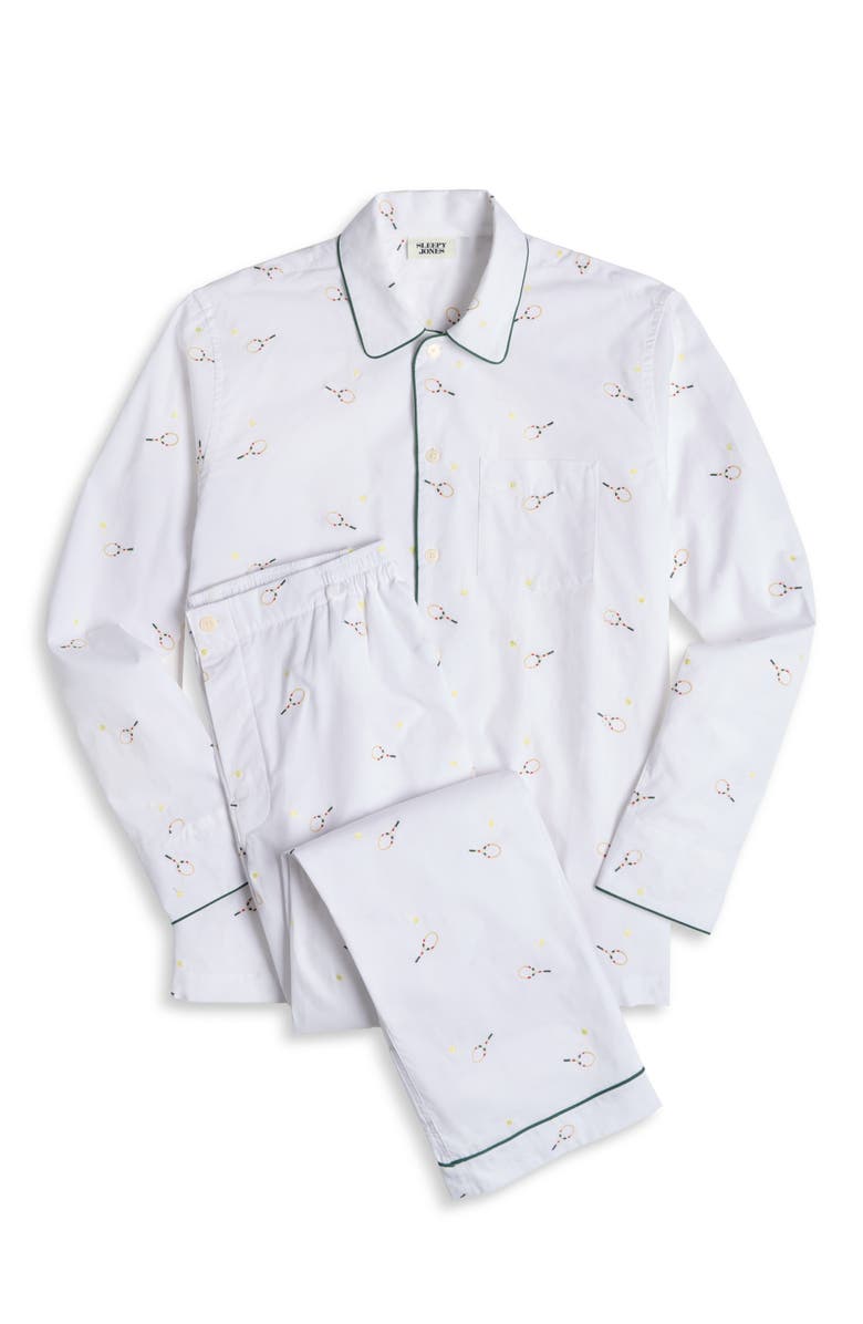 Sleepy Jones Tennis Embroidery Henry Pajama Set, Alternate, color, Tennis Embroidery