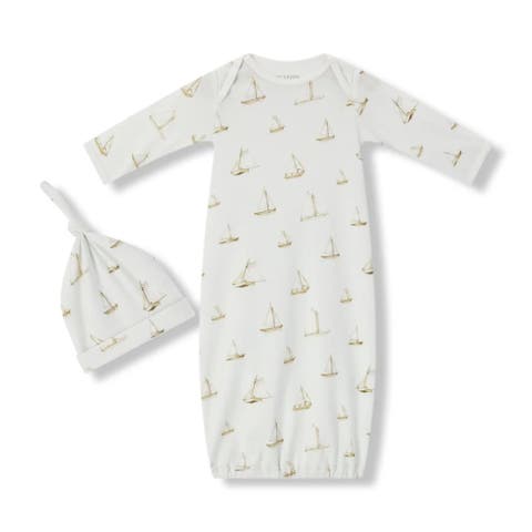 Organic Cotton Newborn Gown and Hat Set