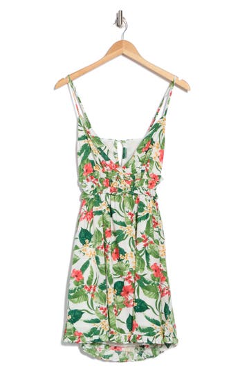 Wayf Shirred Linen Blend Minidress