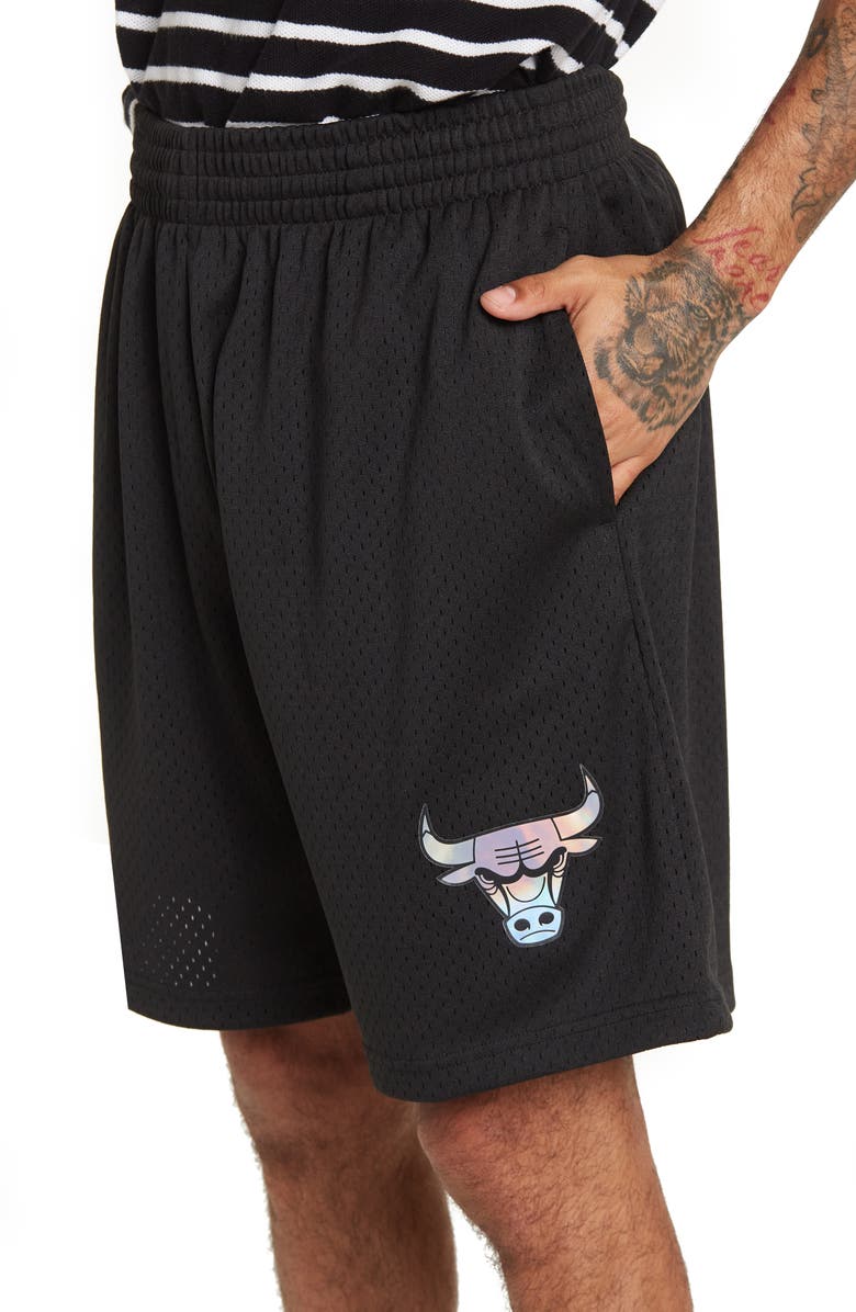 Mitchell & Ness NBA Iridescent Logo Mesh Shorts, Alternate, color,