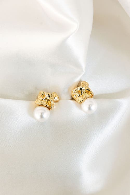 Untamed Petals Gossamer Pearl Drop Earrings In Gold