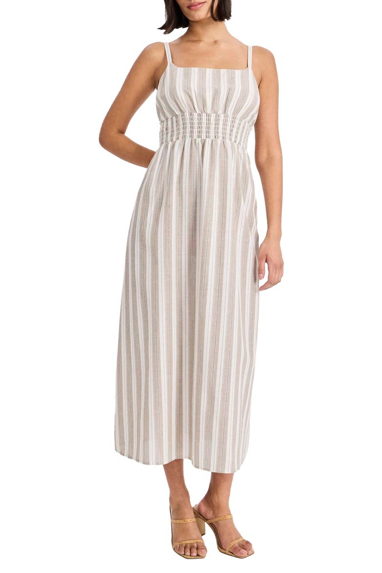 Stripe Square Neck Midi Dress, Main, color, TAN COMBO