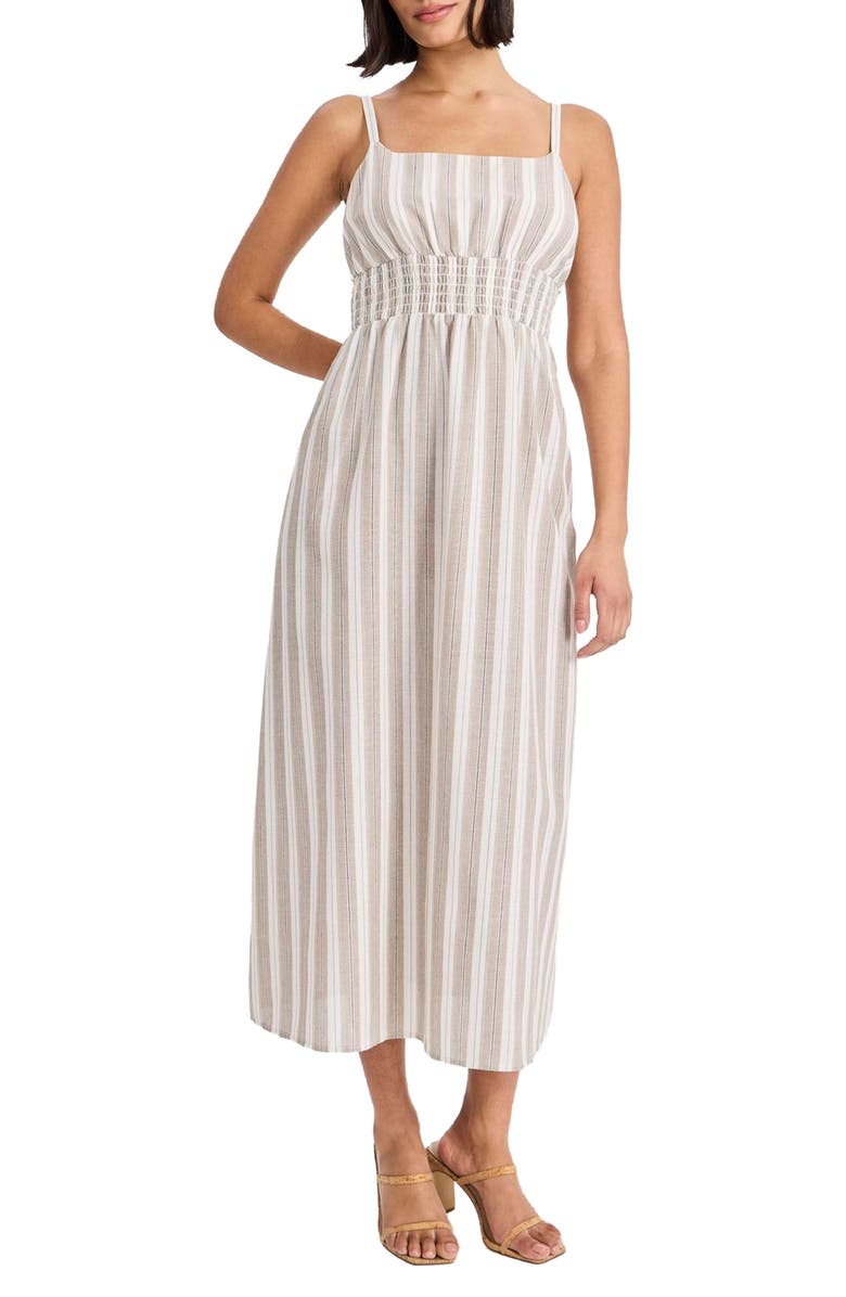 The Good Journey Stripe Square Neck Midi Dress, Main, color, Tan Combo