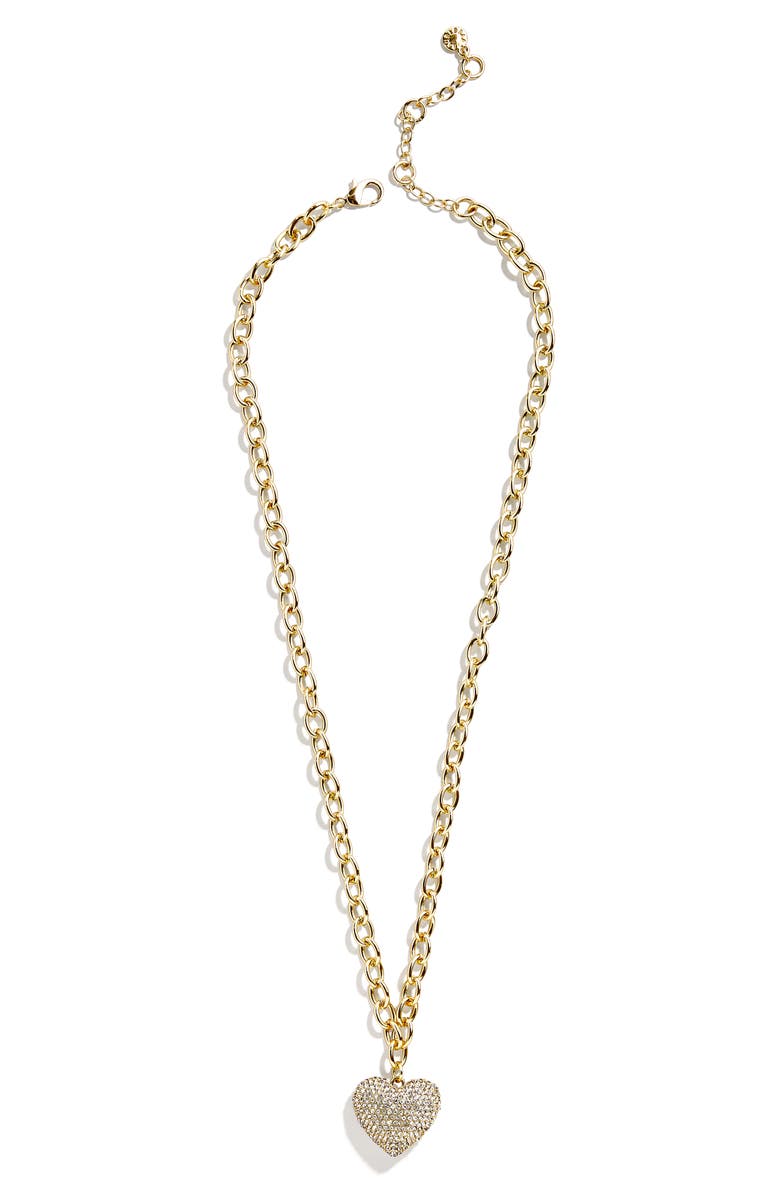 BaubleBar Millie Crystal Heart Pendant Necklace, Main, color, Gold