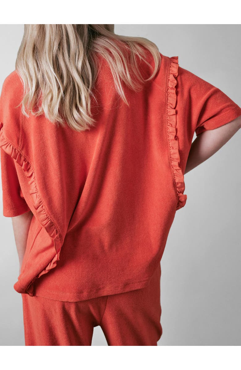 Cape Cove Sea Coral Terry Frill Top, Alternate, color, Burnt Orange