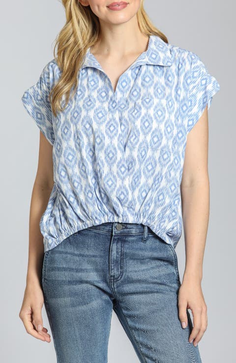 Tab Cuff Print Cotton Top