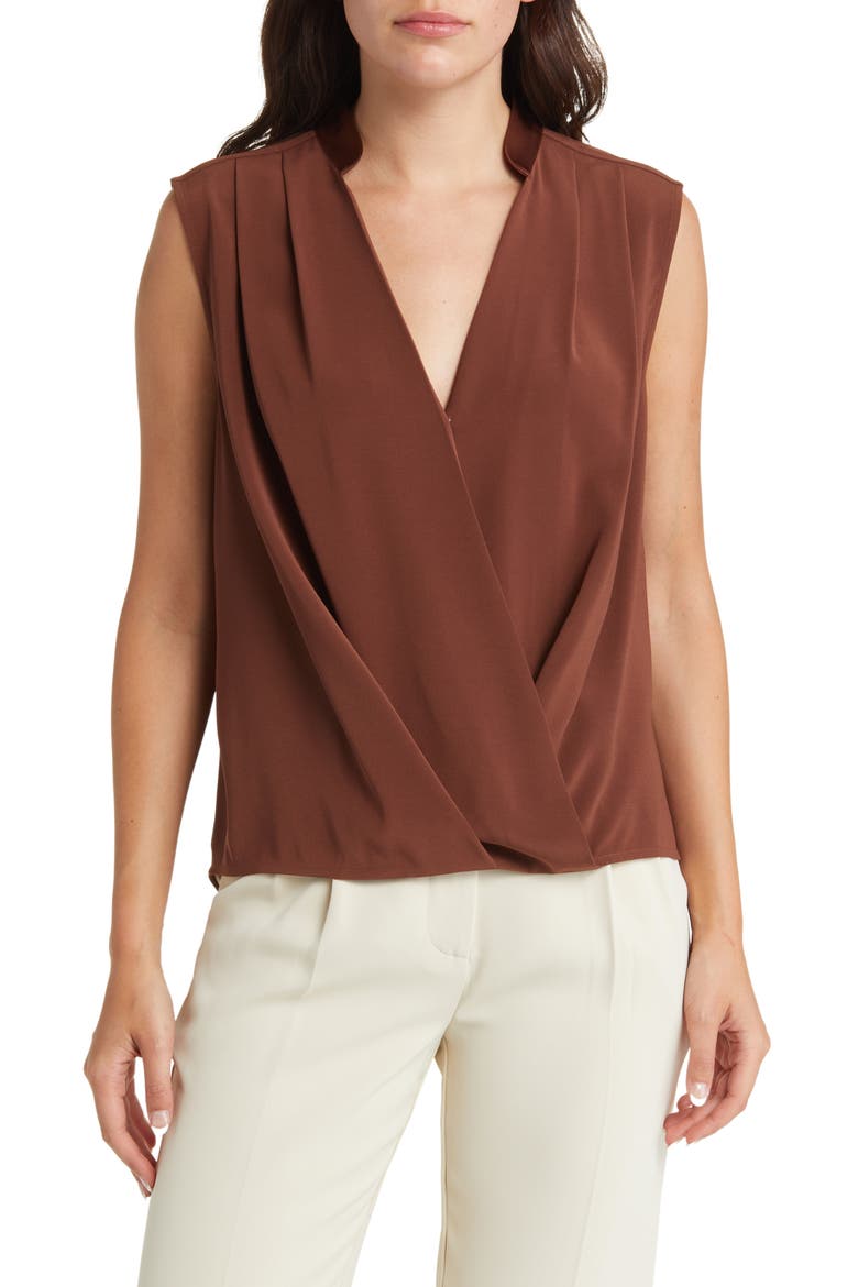 Meredith Sleeveless Surplice Top, Main, color, BROWN