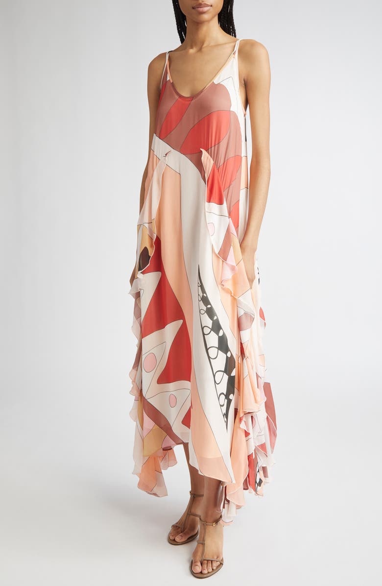 Reiss Sasha Ruffle Maxi Dress, Alternate, color, Cream/ Red Multi