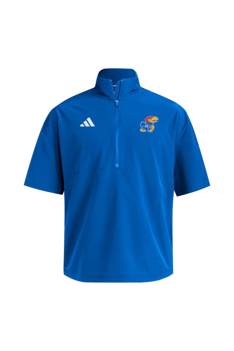 Men's adidas  Royal Kansas Jayhawks Woven Quarter-Zip Short Sleeve Pullover, Alternate, color, Royal