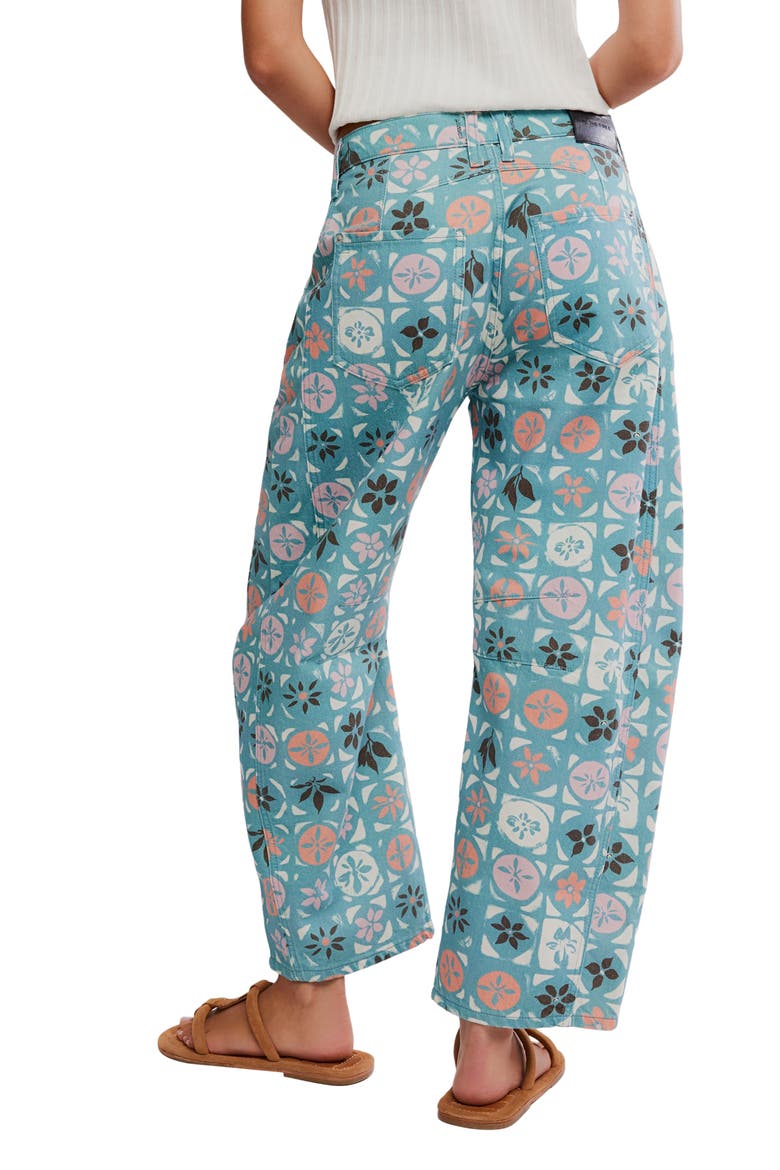Print Barrel Leg Jeans, Alternate, color, JADE COMBO/ DITSY BLUE
