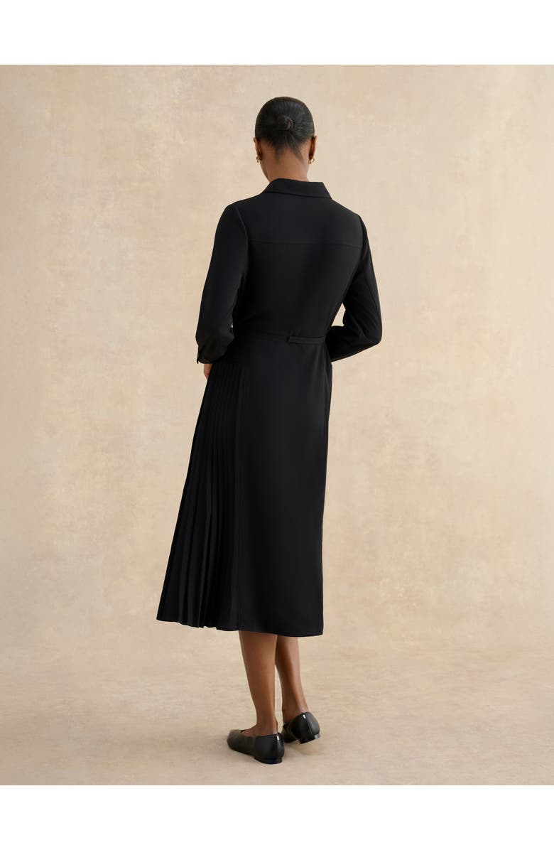 HOBBS LONDON Ginny Belted Pleated Midi Shirt Dress, Alternate, color, Black