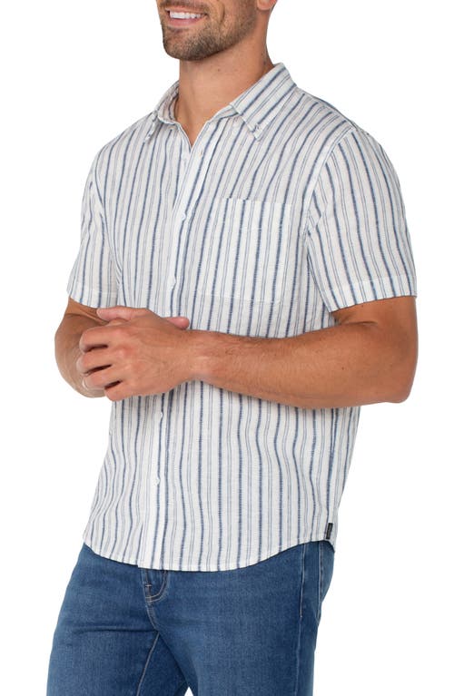 Liverpool Los Angeles Stripe Short Sleeve Linen & Cotton Button-up Shirt In White/navy