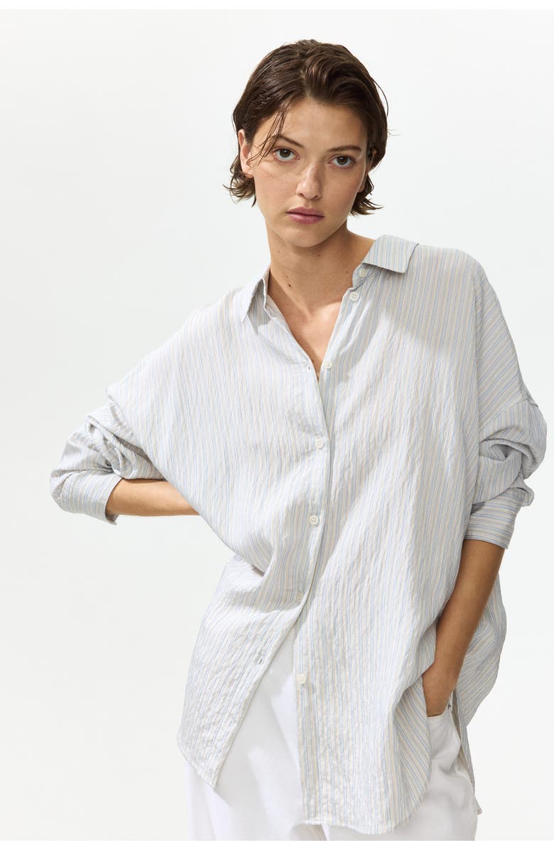 H&M Oversized Shirt, Alternate, color, White/Blue Striped