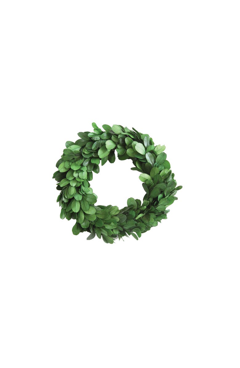 Storied Home Preserved Genuine Boxwood Wreath, Main, color, Green